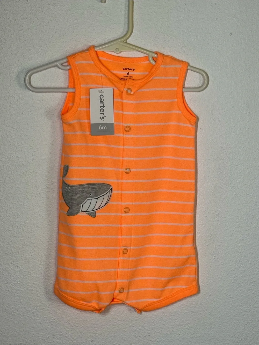 Carter's Orange and White Striped Sleeveless Romper 6M Whale NWT